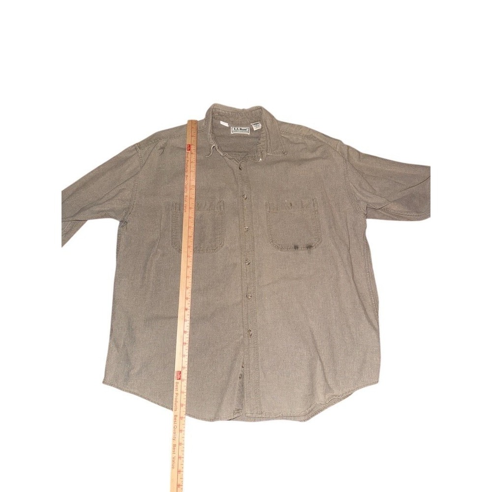 L.L. Bean Chamois Cloth Shirt Men's XL Beige Solid Button-Up Long Sleeve shacket - Picture 5 of 7